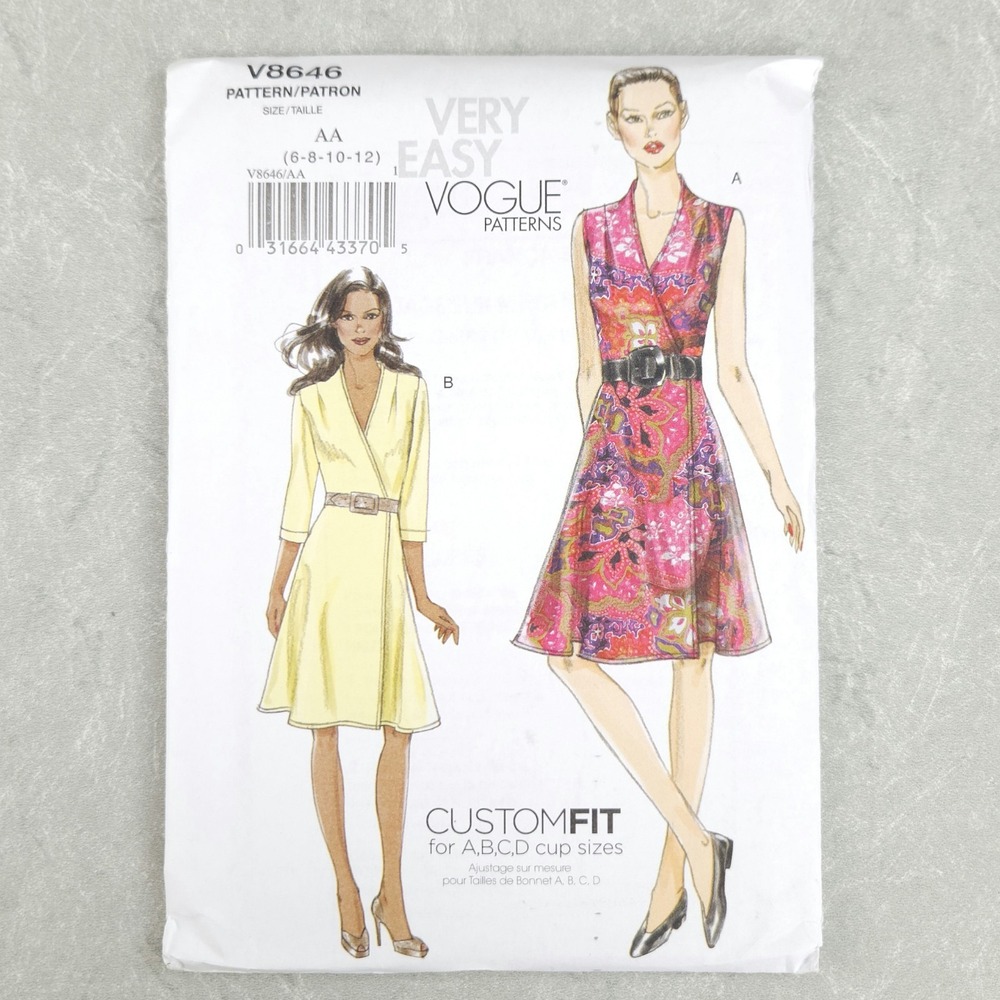 Vogue V8646 Wrap Flared Dress Sewing Pattern Custom Fit Classic Feminine 6-12